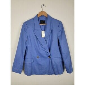 Banana Republic Linen-Blend Double Breasted Blazer Women's Size 10P Blue